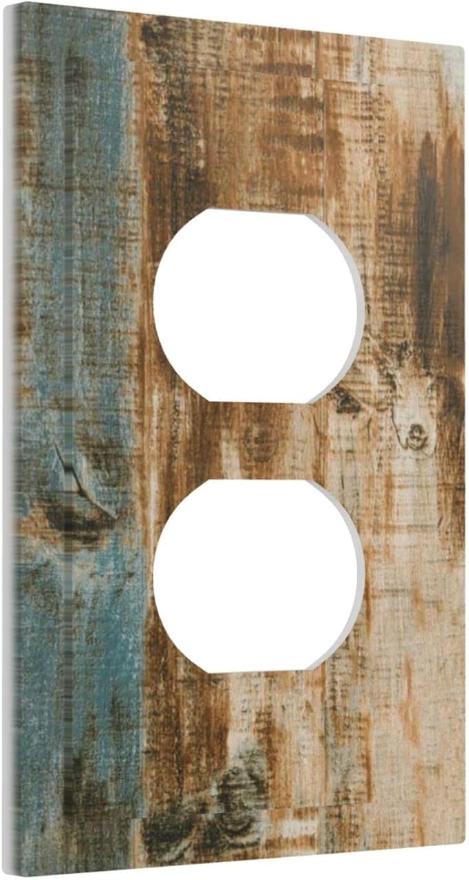 Vintage Wood Barn House Door 1 Gang Outlet Covers Duplex Receptacle Wall Plate Decorative Electrical Faceplate Switchplates For Country Farmhouse Cabin Turquoise Blue Brown Home Bedroom Decorate