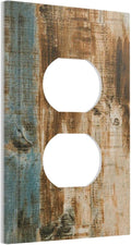 Vintage Wood Barn House Door 1 Gang Outlet Covers Duplex Receptacle Wall Plate Decorative Electrical Faceplate Switchplates For Country Farmhouse Cabin Turquoise Blue Brown Home Bedroom Decorate