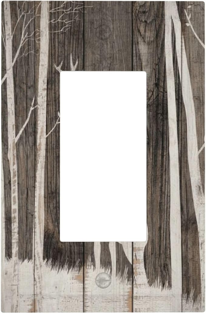 Vintage Wood Forest Deer Wildlife Animal Silhouette Decorative Outlet Covers 1 Gang Single Rocker Light Switch Cover Plate Wall Plates GFCI Faceplate for Farmhouse Home Decor