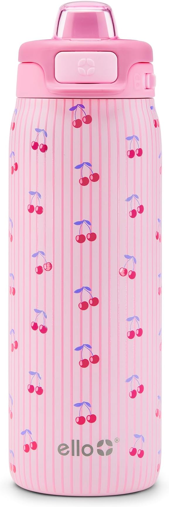 Ello Kids Pop & Fill 18oz Toddler Water Bottle with Quick Fill Lid, Double-Wall Vacuum Insulated Stainless Steel, Leak Proof, BPA Free, Sip & Chug, For School, Lunchboxes, Preppy Cherries