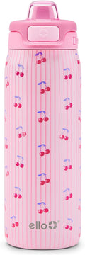 Ello Kids Pop & Fill 18oz Toddler Water Bottle with Quick Fill Lid, Double-Wall Vacuum Insulated Stainless Steel, Leak Proof, BPA Free, Sip & Chug, For School, Lunchboxes, Preppy Cherries