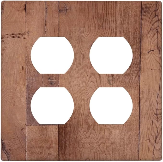 Rustic Brown Dark Wood Texture Printing Outlet Covers 2 Gang Double Duplex Decorative Light Switch Covers Electrical Wallplates Socket Faceplate For Farmhouse Cabin Decor