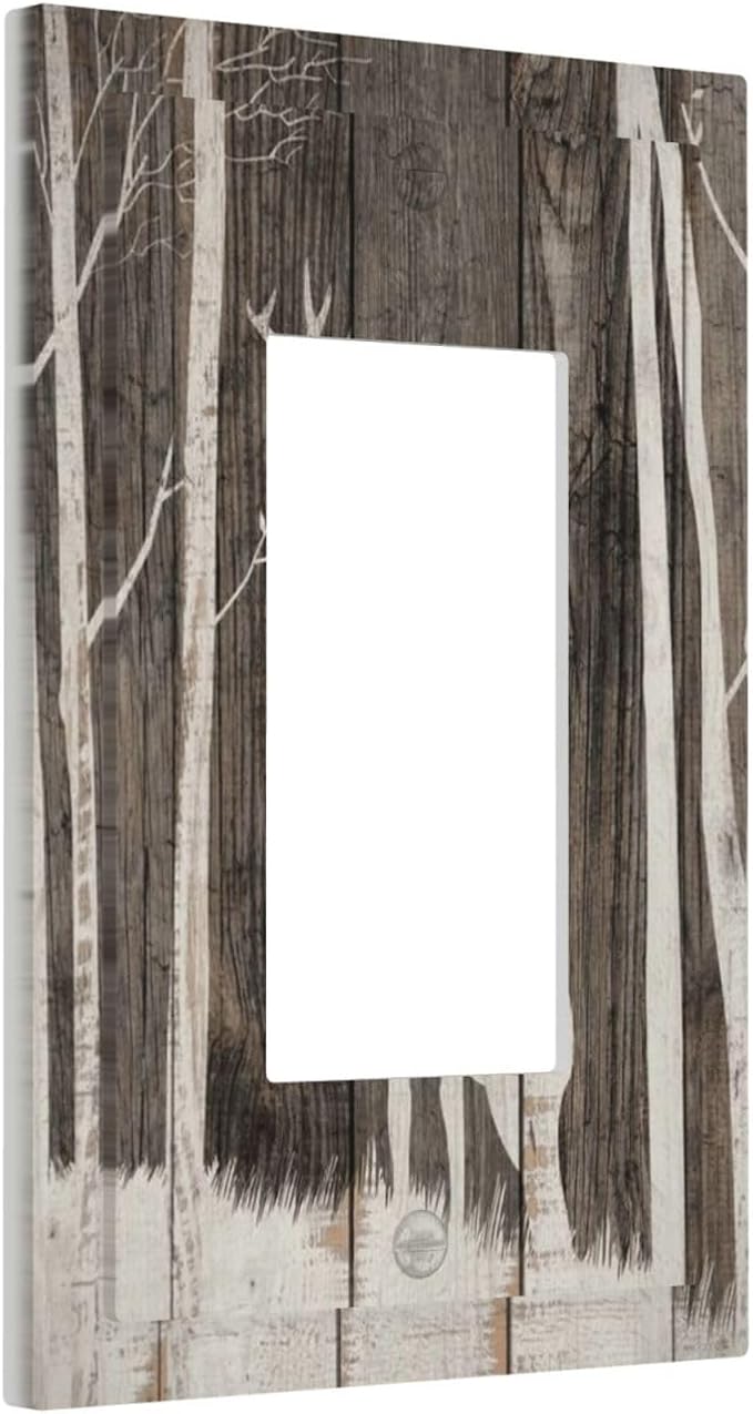 Vintage Wood Forest Deer Wildlife Animal Silhouette Decorative Outlet Covers 1 Gang Single Rocker Light Switch Cover Plate Wall Plates GFCI Faceplate for Farmhouse Home Decor