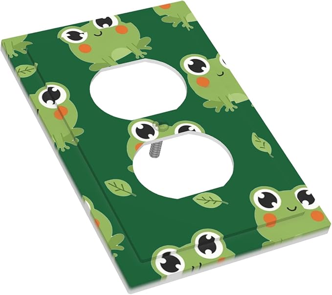Cute Green Frogs Duplex Wall Plate - 1-Gang Standard US Size Whimsical Froggy Friends Outlet Covers, Playful Amphibian for Kids Room Decor