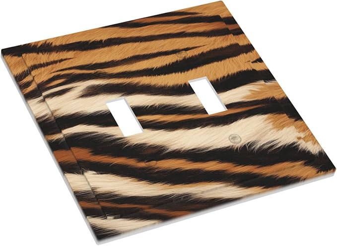Tiger Texture Wild Animal Skin Pattern Print Decorative Switch Plates 2 Gang Double Toggle Outlet Light Switch Cover Wall Plate Electrical Faceplate for Kids Room Office Decor