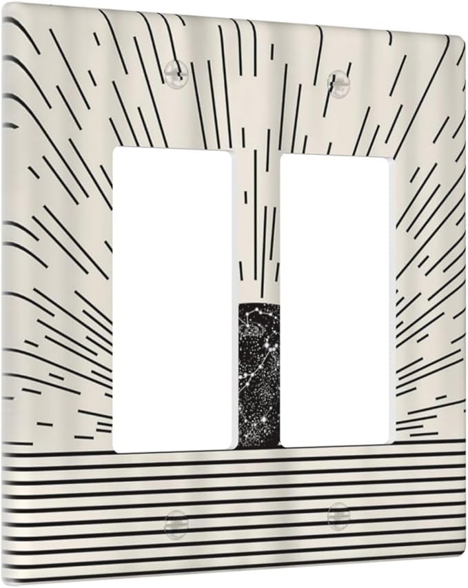 Mid Century Boho Sun Abstract Black Sunrise Horizon 2 Gang Rocker Decora Light Switch Covers Dual Outlet Covers Wall Plate Decorative Switchplate Electrical Faceplate GFCI for Bathroom Bedroom