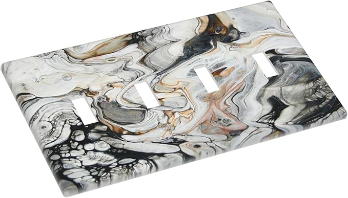 Black Gold Marble Texture Modern Abstract Print Light Switch Covers Quad Toggle Electrical Faceplate 4 Gang Wall Plate Decorative Switch Plates for Bathroom Kitchen Decor