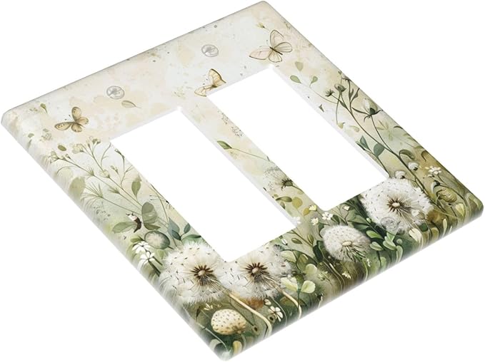 Light Switch Cover Plate Watercolor Butterflies Dandelions Wildflowers 2 Gang Double Rocker Outlet Covers Decorative Switch plates Electrical Wall Plates GFCI Receptacle for Bathroom Bedroom