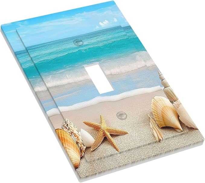 Decorative Light Switch Cover Seashells Beach Starfish Scallop 1 Gang Single Toggle Device Electrical Faceplate Switchplates Decorator Outlet Wall Plate For Bathroom Home Decor