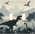 Decorative Switch Plates Prehistoric World Dinosaur Cartoon Fores 2 Gang Double Toggle Outlet Light Switch Cover Wall Plate Electrical Faceplate for Kids Room Nursery Decor