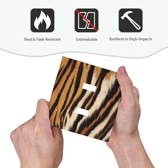 Tiger Texture Wild Animal Skin Pattern Print Decorative Switch Plates 2 Gang Double Toggle Outlet Light Switch Cover Wall Plate Electrical Faceplate for Kids Room Office Decor