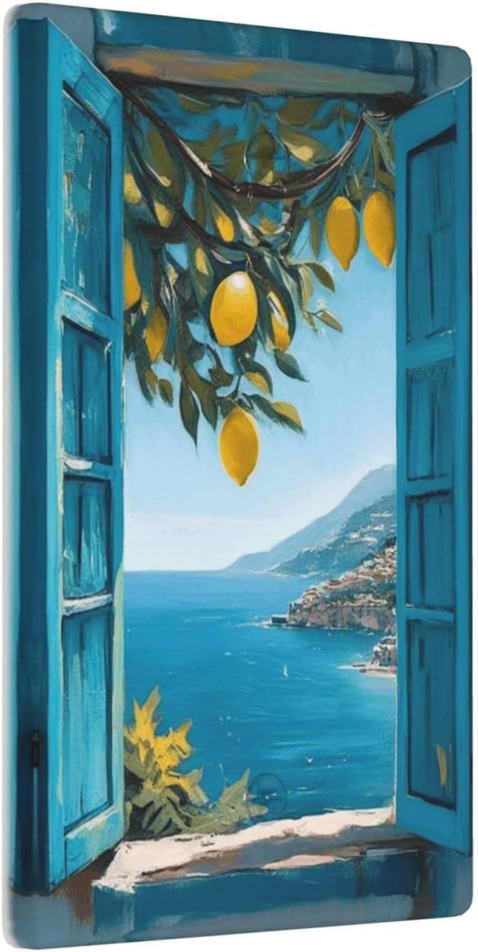 Decorative Art Light Switch Covers Seaside Window with Lemons 1 Gang No Device Blank Switchplate Electrical Faceplate for Home Decor