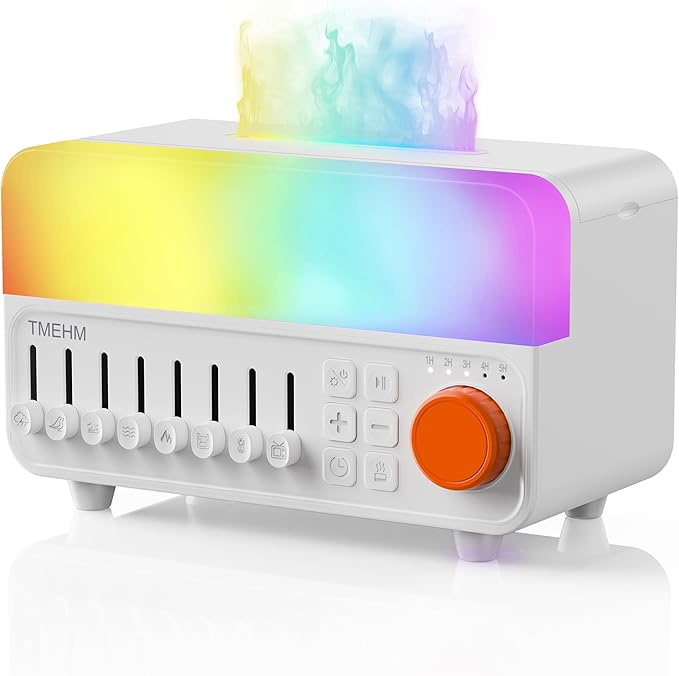 TMEHM 4-in-1 Sleep Sound Machine with White Noise & 8 Nature Sounds, Bluetooth Speaker, Night Light & Aroma Diffuser with Timer for Baby, Kids and Adults (White)