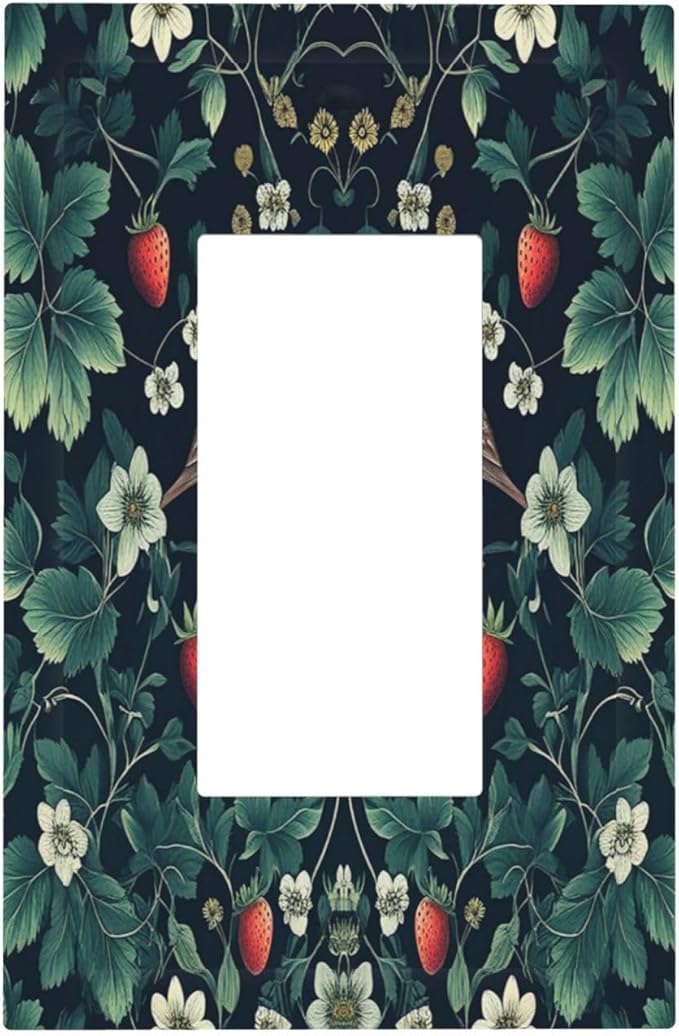 Decorative Outlet Covers Strawberry Birds Flowers Plant Morris Floral 1 Gang Single Rocker Light Switch Cover Plate Wall Plates GFCI Faceplate for Bedroom Farmhouse Decor