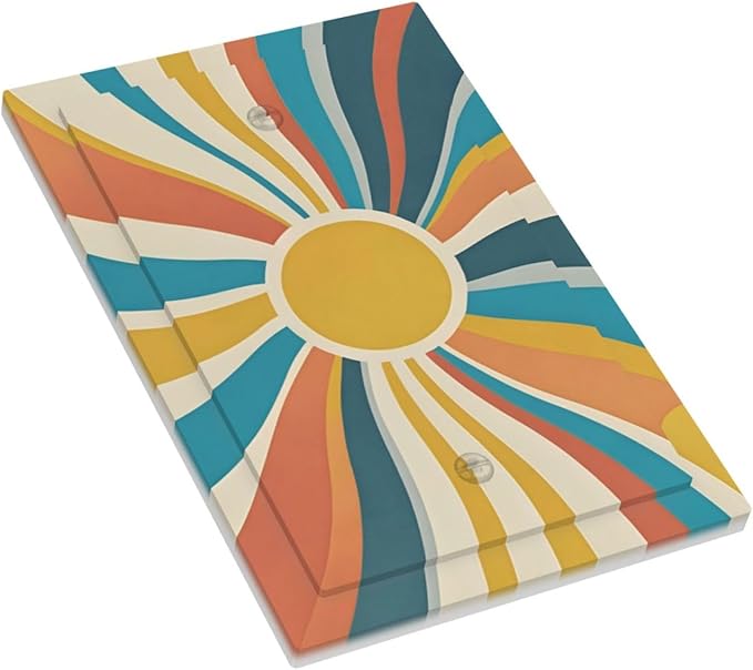 Decorative Blank Wall Plate with Retro Mid-Century Modern Sunburst Motif Design Single Gang No Device Outlet Covers 1 Gang Light Switch Covers for Abstract Teal/Yellow/Orange Wall Decor