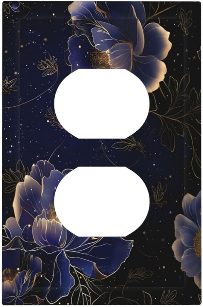 Navy Blue Floral Vintage Flower Dark Watercolor Outlet Covers 1 Gang Duplex Light Switch Cover Decorative Switch Plates Electrical Receptacle Faceplate Wall Plate for Bedroom Living Room Decor