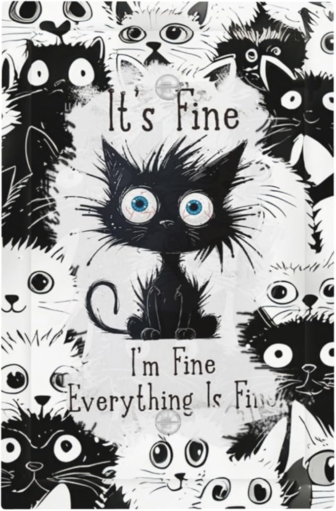 Funny Black Cat Inspirational Quotes Patterns Light Switch Cover Plate 1 Gang No Device Blank Electrical Wall Plates Faceplate Decorative Switch Plate Covers for Kids Room Nursery Decor