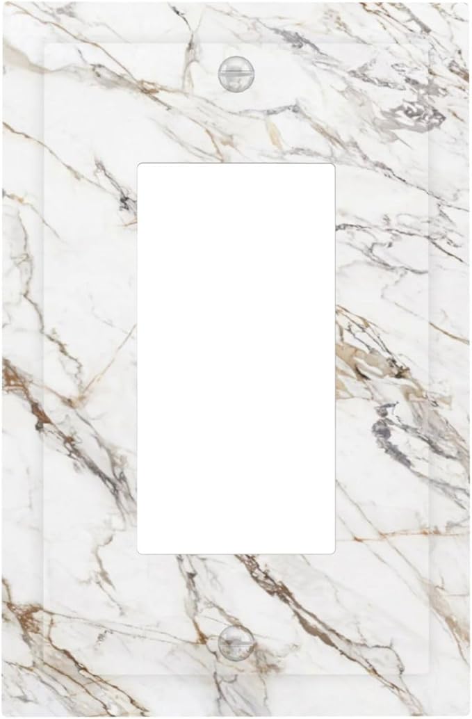 Light Switch Cover Plate White Brown Marble Abstract Modern Luxury 1 Gang Outlet Covers Single Rocker Decorative Switch plates Electrical Wall Plates GFCI Receptacle for Bathroom Kitchen Decor