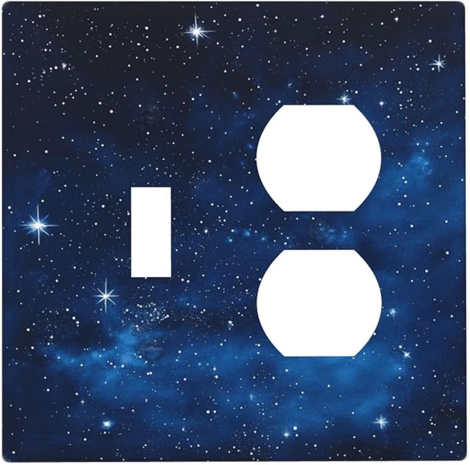 Light Switch Cover Plate Galaxy Starry Sky Universe Sparkle Stars 2 Gang Outlet Covers 1 Toggle 1 Duplex Socket Cover Wallplates Electrical Switch Plate Covers for Bathroom Bedroom Decor