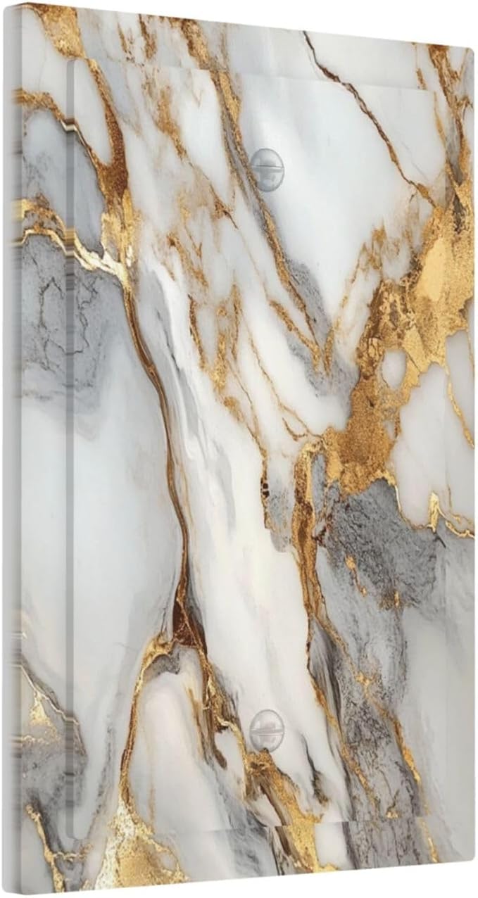 Light Switch Cover Plate White Gold Abstract Luxury Marble Patterns 1 Gang Blank No Device Decorative Outlet Covers Electrical Wall Plate Switchplate for Bathroom Home Decor