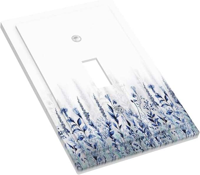 Decorative Light Switch Cover Plate Rustic Blue Plants Wildflowers Boho Leaves 1 Gang Wall Plate Cover Single Toggle Switch Plate Covers Jumbo Electrical Switchplate Receptacle Faceplate