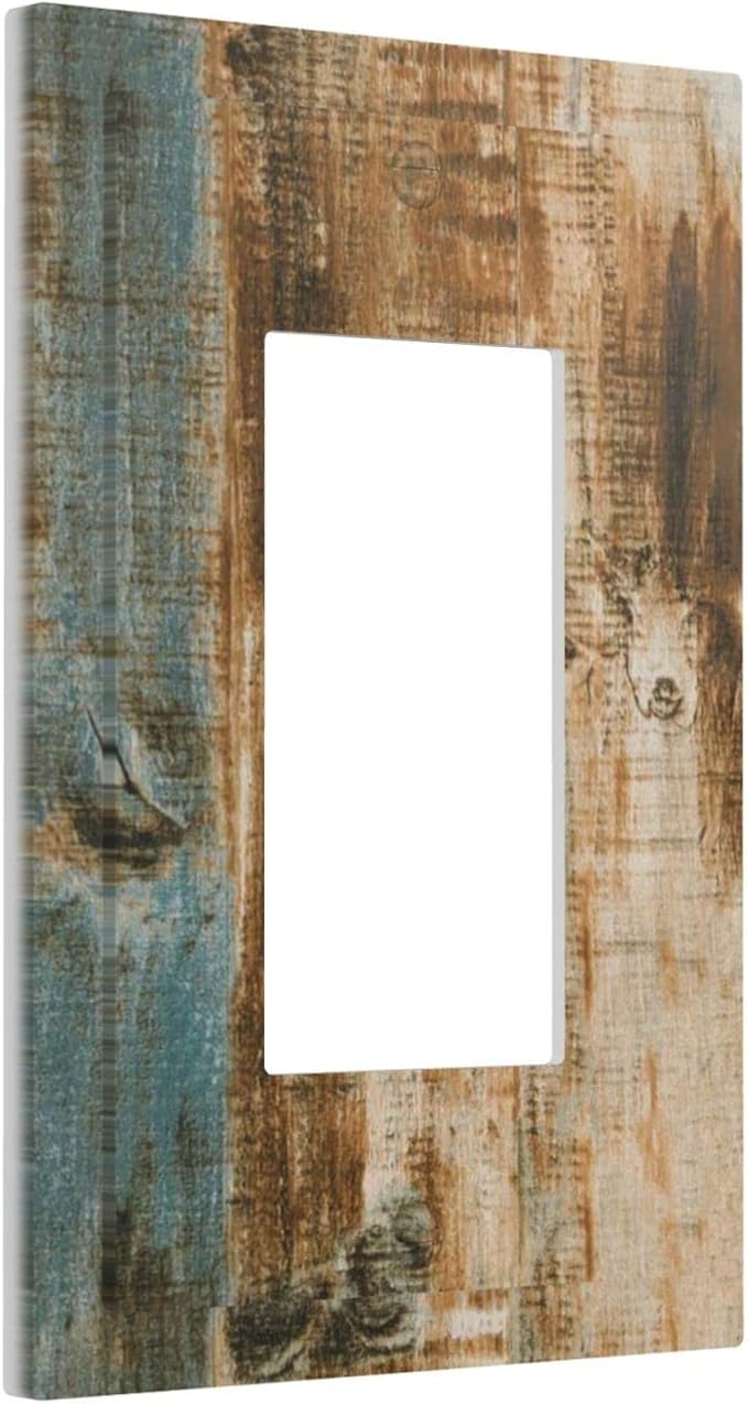 Retro Rustic Barn Wood Teal Green Brown 1 Gang Rocker/Decor Outlet Light Switch Wall Plate Cover Faceplate Decorative Faceplate Switchplates Farmhouse Cabin Bathroom Home Living Room Bedroom Decorate