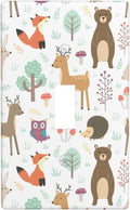Cartoon Animal Deer Bear Fox Light Switch Cover Decorative Single Toggle Plastic Wall Plate Outlet Cover for Women Girls Bedroom Kitchen Living Room Decor 4.5 * 2.76
