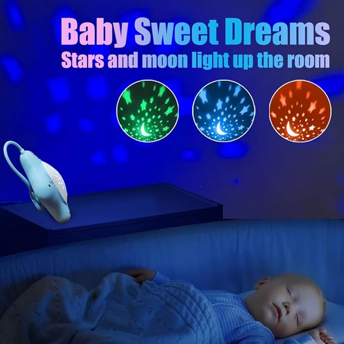 Portable Baby White Noise Sound Machine, Rechargeable Baby Soother with Projector Night Light for Deep Restful Sleep, Sleep Sound Aid Soother Calming Music for Travel,Nursery,Bedroom,Car,Crib Toys