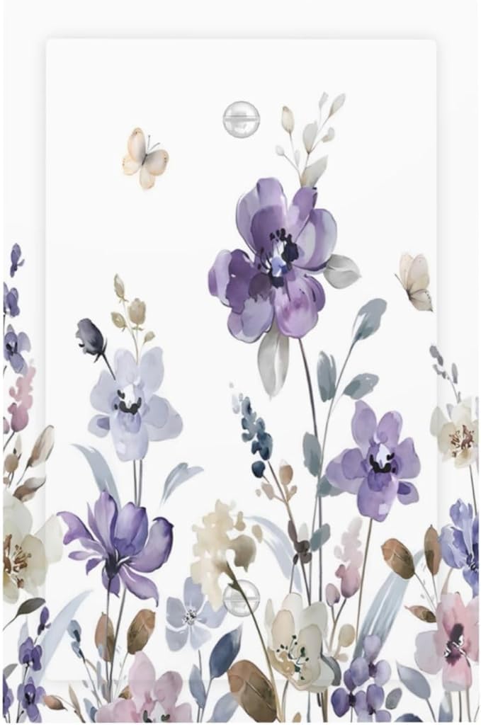 Purple Watercolor Flower Floral Butterfly Light Switch Cover Plate 1 Gang No Device Blank Electrical Wall Plates Faceplate Decorative Switch Plate Covers for Bedroom Living Room Decor