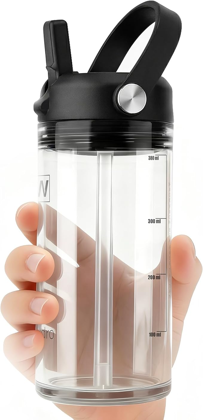 12oz Kids Water Bottle, BPA Free Thick Tritan Plastic Reusable, Clear Water Bottle with Straw, Leakproof Lid, Dishwasher Safe, Boy girl for School,Travel Clear