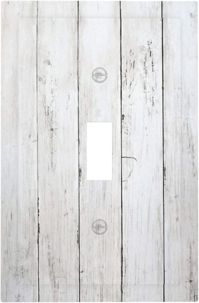 Modern Rustic Wood White Oak Print Decorative Light Switch Cover 1 Gang Single Toggle Device Electrical Faceplate Switchplates Decorator Outlet Wall Plate for Farmhouse Home Decor