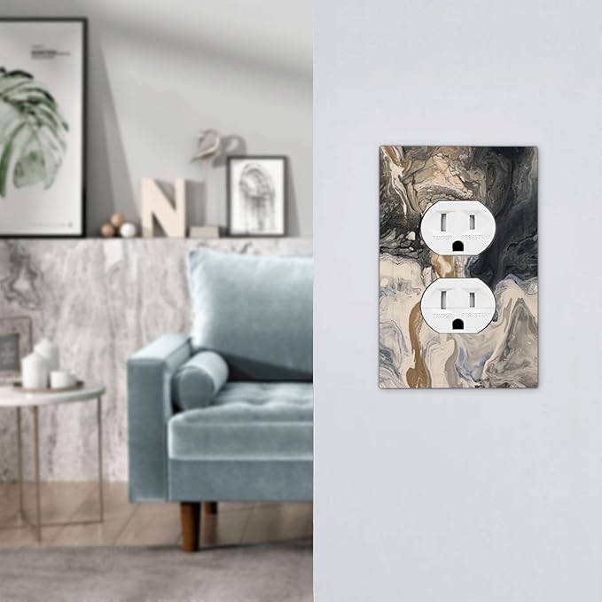 Outlet Covers Black Gold Swirl Fluid Painting Marble 1 Gang Duplex Light Switch Cover Decorative Switch Plates Electrical Receptacle Faceplate Wall Plate For Bathroom Kitchen Decor