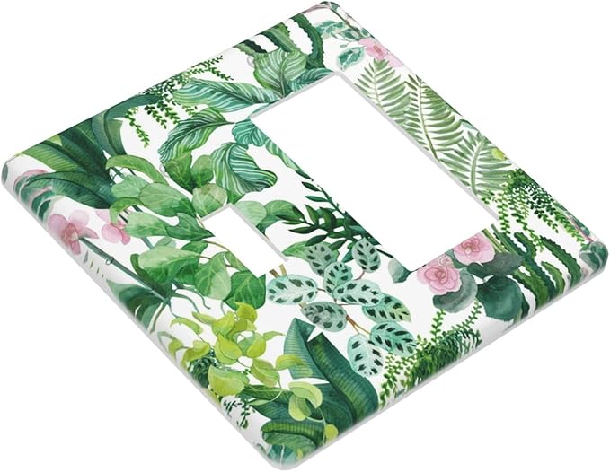 Tropical Palm Leaves Green Jungle Botanical Floral Flowers Outlet Covers 1 Toggle 1 Rocker Combination Decorative Wall Plate Electrical Switch Plates Light Switch Cover Plate for Bedroom Living Room
