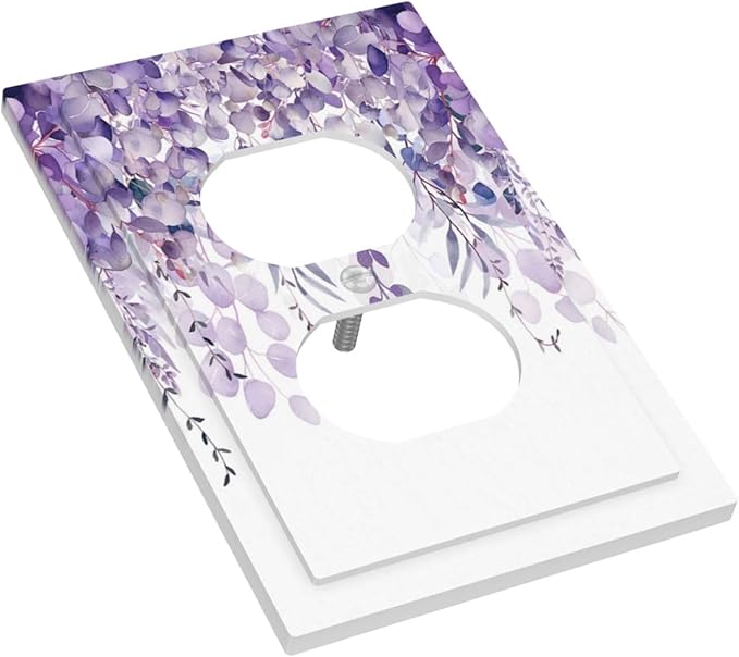 Purple Plants Leaves Eucalyptus Vine Floral Flowers Outlet Covers 1 Gang Duplex Light Switch Cover Decorative Switch Plates Electrical Receptacle Faceplate Wall Plate for Bedroom Living Room Decor