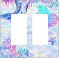 Mermaid Girl Light Switch Cover Plates Decorative 2 Gang Double Rocker Wall Plate Electrical Switchpalte Faceplate for Kid Bedroom Home Bathroom Decor 4.5" x 4.5"