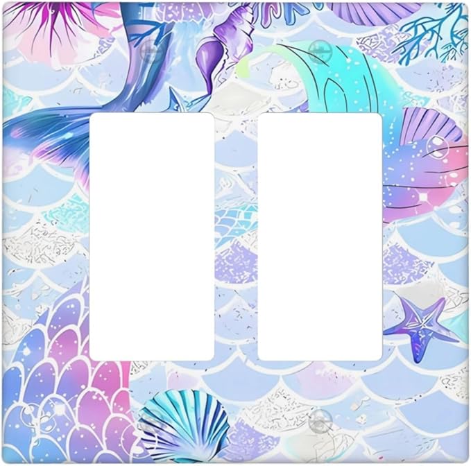 Mermaid Girl Light Switch Cover Plates Decorative 2 Gang Double Rocker Wall Plate Electrical Switchpalte Faceplate for Kid Bedroom Home Bathroom Decor 4.5" x 4.5"