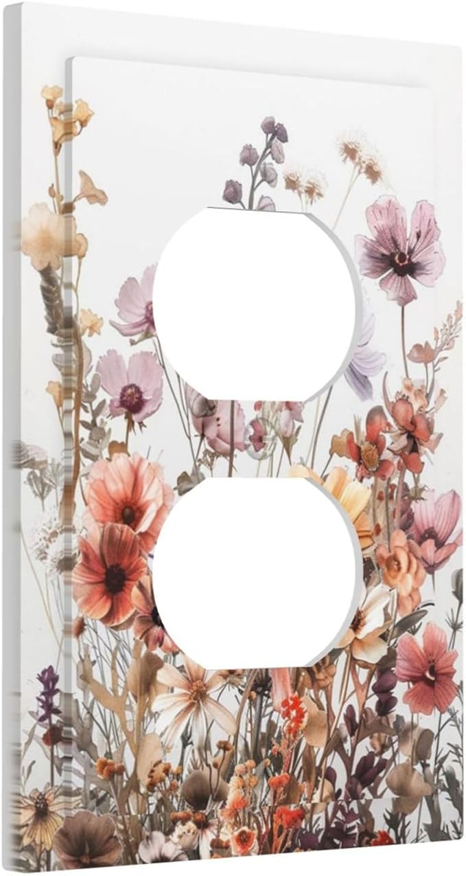 Boho Nursery Wildflower Flora Vintage Flower Outlet Covers 1 Gang Duplex Light Switch Cover Decorative Switch Plates Electrical Receptacle Faceplate Wall Plate for Bedroom Living Room Decor