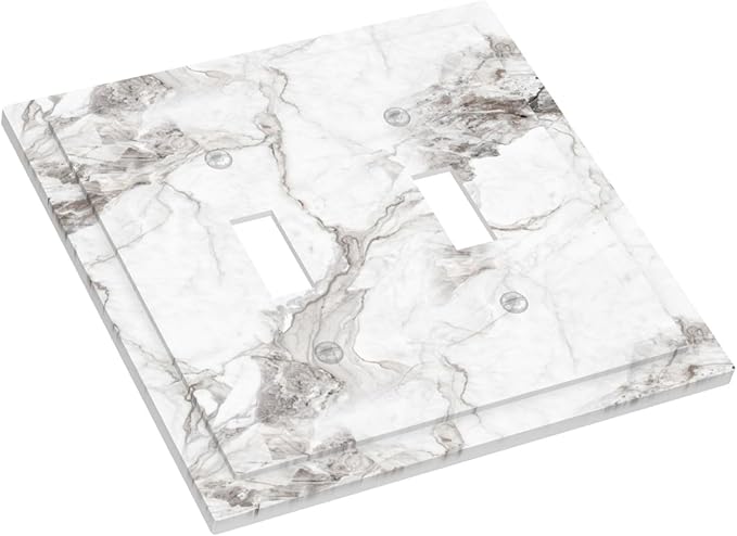 White And Gray Marble Patterns Texture Abstract Print Decorative Switch Plates 2 Gang Double Toggle Outlet Light Switch Cover Wall Plate Electrical Faceplate for Bathroom Kitchen Decor