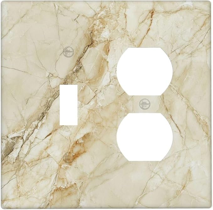 Light Switch Cover Plate Creamy Beige Marble Abstract Minimalism 2 Gang Outlet Covers 1 Toggle 1 Duplex Socket Cover Wallplates Electrical Switch Plate Covers for Bathroom Home Decor