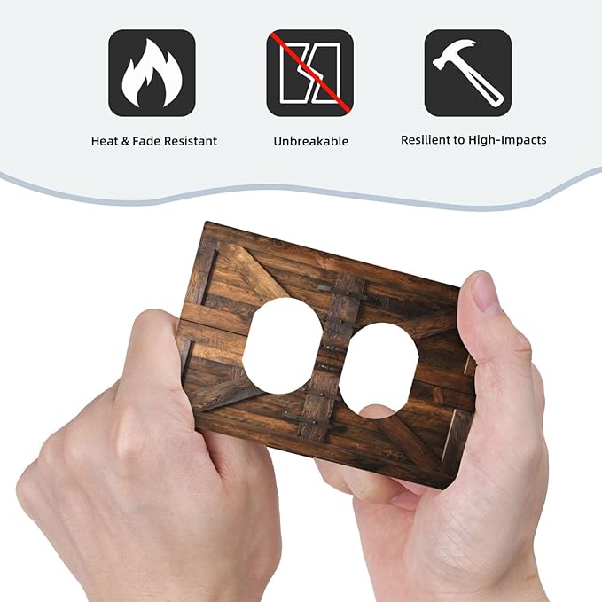 Decorative Outlet Covers Retro Brown Wood Barndoor 1 Gang Duplex Light Switch Cover Plate Unique Wall Plates for Electrical Outlets Switch Plate Covers for Farmhouse Home Decor