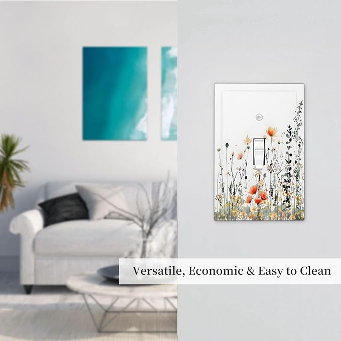 Vintage Country Style Watercolor Leaves Wildflowers Floral Decorative Light Switch Cover 1 Gang Single Toggle Device Electrical Faceplate Switchplates Decorator Outlet Wall Plate for Bedroom Home