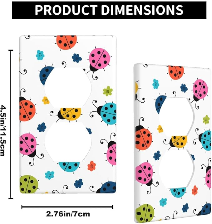 Colored Ladybug Cartoon Wall Plate Cover Cute Ladybugs Nursery Outlet Covers 1-Gang Switch Plug Duplex Cover Home Bedroom Bathroom Kitchen