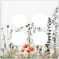 Vintage Country Style Watercolor Leaves Wildflowers Floral Outlet Covers 2 Gang Double Duplex Decorative Light Switch Covers Electrical Wallplates Socket Faceplate for Bedroom Living Room Decor