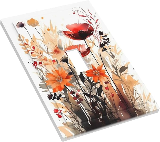 Decorative Light Switch Cover Country Watercolor Flowers Art Wildflower 1 Gang Single Toggle Decorator Outlet Wall Plate Device Electrical Faceplate Switchplates for Bedroom Cabin Decor