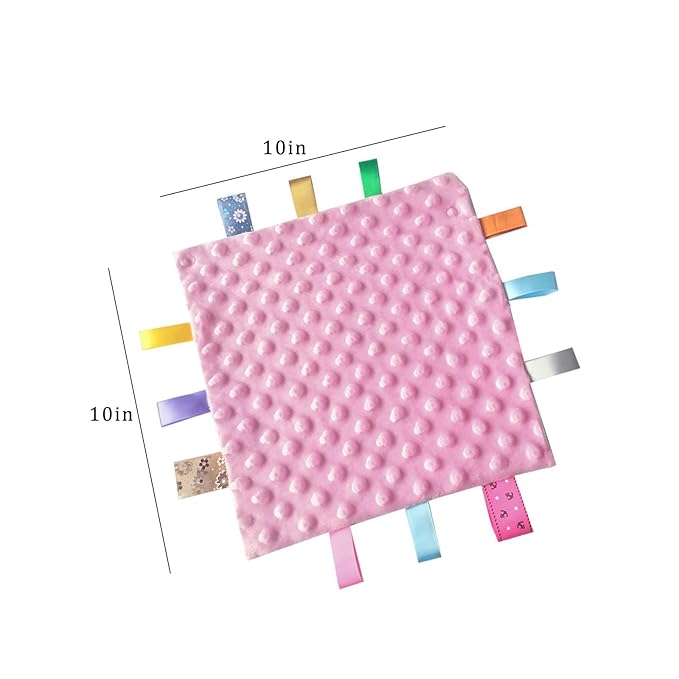 Soft Baby Security Blankets for Girls with Textured Ribbon Tags Baby Soothing Towel Lovey Taggy Sensory Blanket for Newborn Infant Toddler Gift Pink