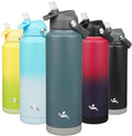 Konokyo Insulated Water Bottle with Straw Lid,40 oz Stainless Steel Vacuum Metal Bottle with Silicone Handle,Dark Gray