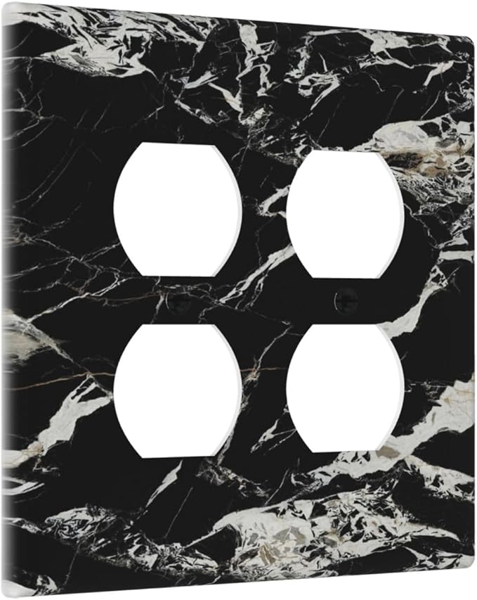 Black Marble Patterns Low Key Luxurious Outlet Covers 2 Gang Double Duplex Decorative Light Switch Covers Electrical Wallplates Socket Faceplate for Bathroom Kitchen Decor