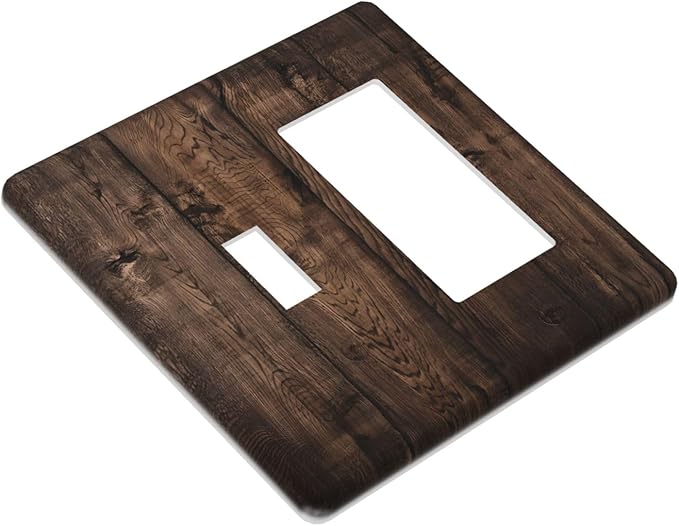 Rustic Brown Wood Plank Vintage Wooden Texture Print Outlet Covers 1 Toggle 1 Rocker Combination Decorative Wall Plate Electrical Switch Plates Light Switch Cover Plate for Farmhouse Home Decor