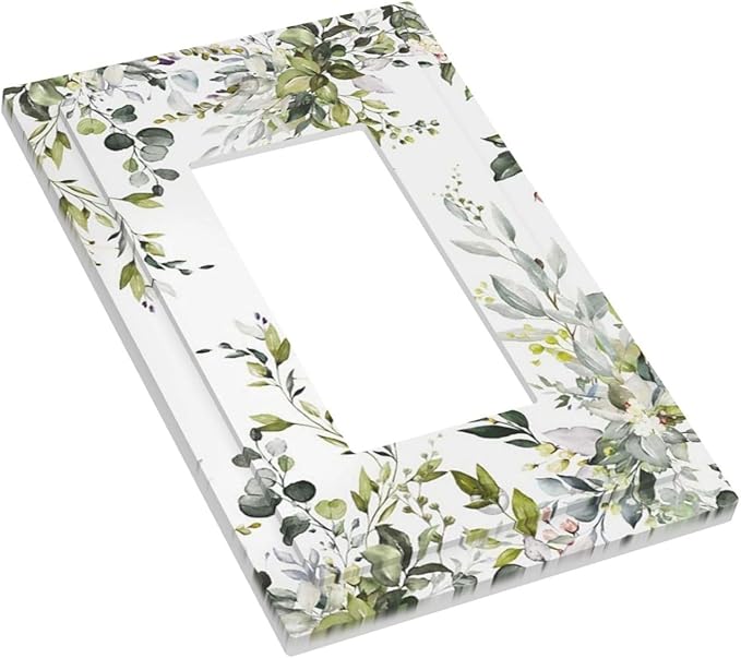 Eucalyptus Sage Green Leaf Plant Floral Decorative Outlet Covers 1 Gang Single Rocker Light Switch Cover Plate Wall Plates GFCI Faceplate for Bedroom Living Room Decor