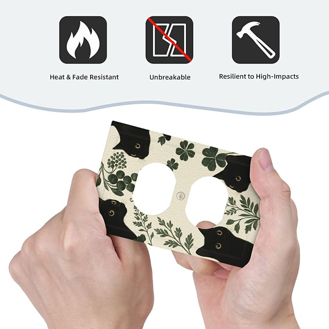 Decorative Outlet Covers Funny Black Cat Green Leaf 1 Gang Duplex Light Switch Cover Plate Unique Wall Plates for Electrical Outlets Switch Plate Covers for Bedroom Home Decor